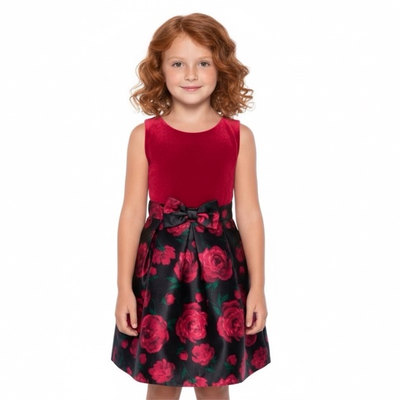 Place Other - A Children’s Place Red Velvet & Black Dress Roses Size 16 P2P 18”